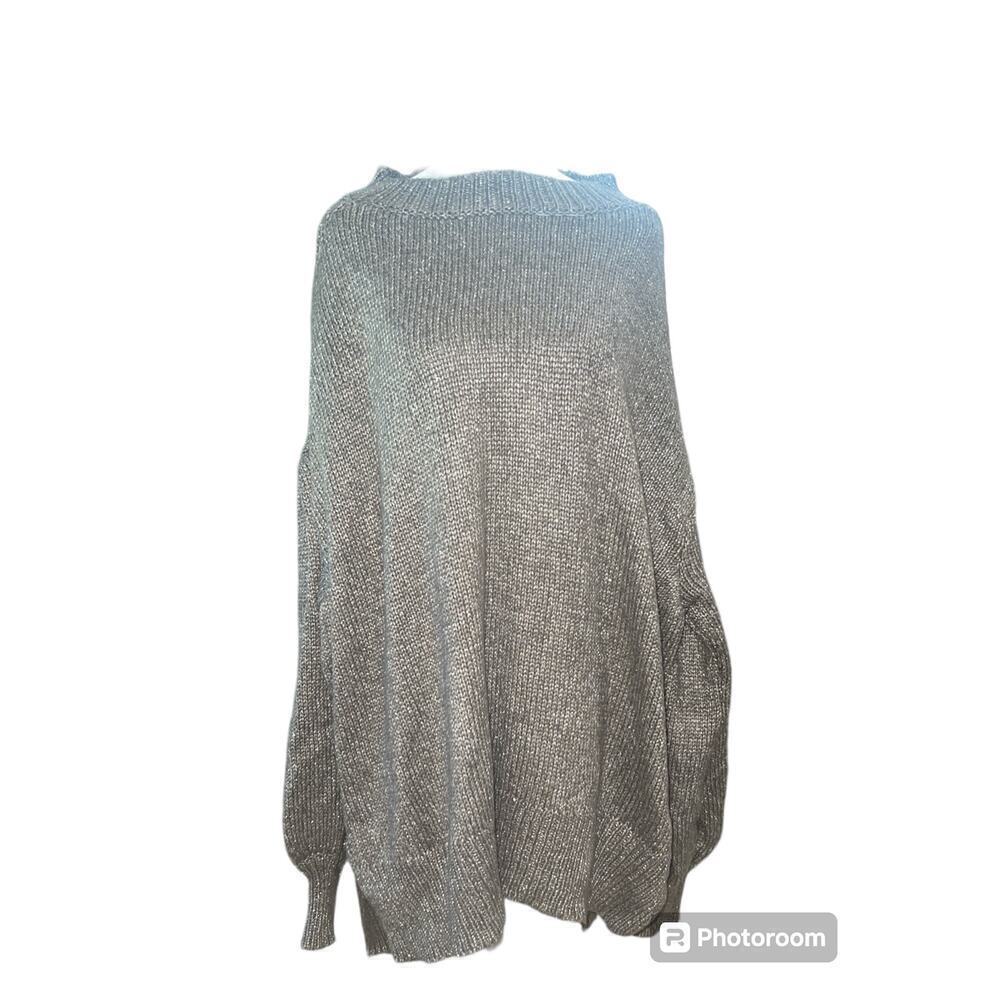 Ava & Viv Women 2X Metallic Gold Knit Oversized Sweater Shimmer Tunic